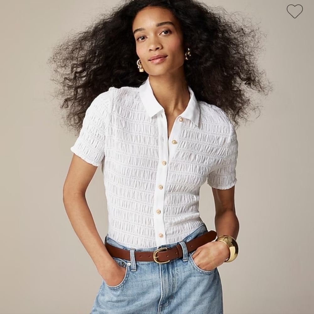 J Crew Smocked button-up shirt in cotton-blend voile NWT BU278